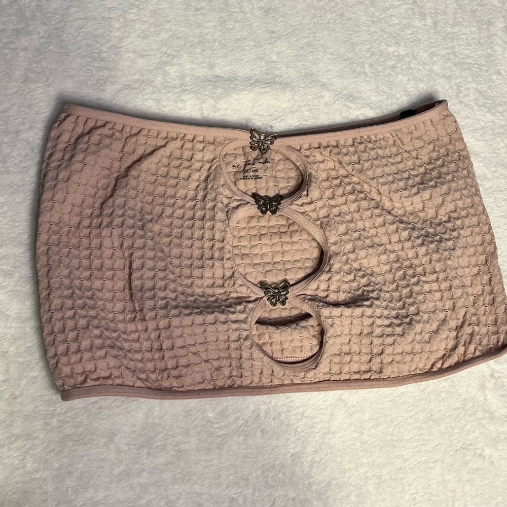 Out From Under Textured Bandeau Top Mauve Taupe Butterfly Button Front M/L